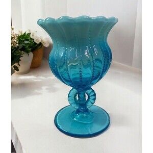 VTG Jefferson Fancy Beaded Blue Opalescent Candle Holder or Vase MCM Decor *READ
